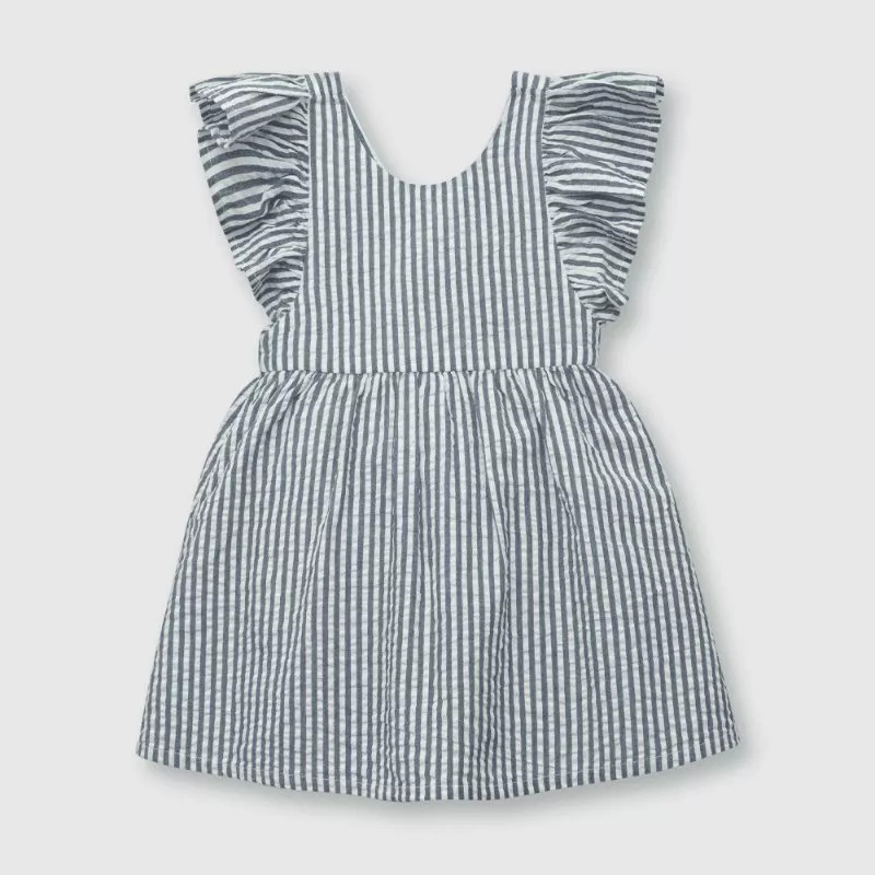 Vestido de bebé niña listado denim